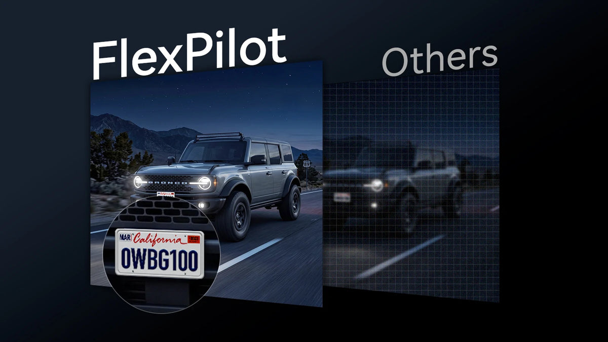 WOLFBOX FlexPilot rear camera comparison showing a clearer night license plate view than other systems.