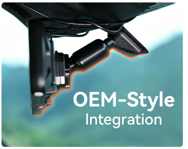 WOLFBOX FlexPilot OEM-style integration module showing a clean windshield camera installation.